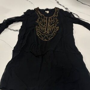 Antik Batik Black Dress with Gold Embroidery